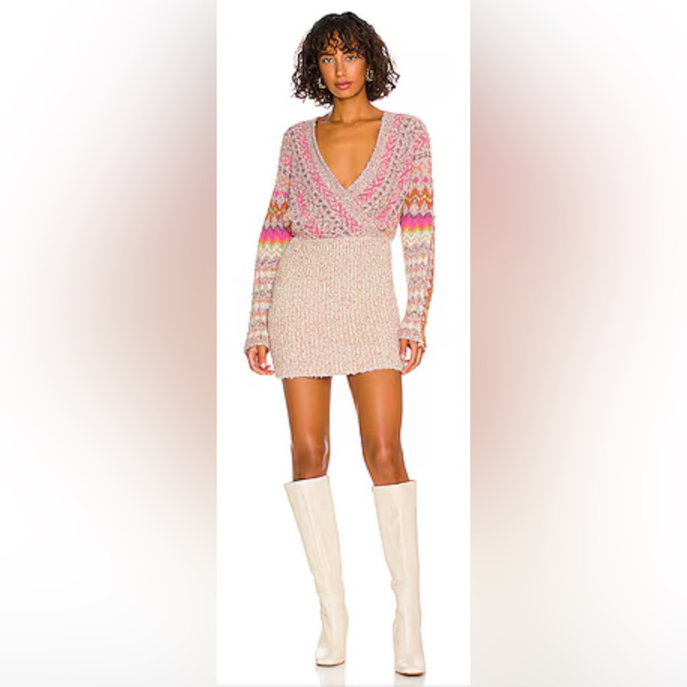 FREE PEOPLE Forever Fairisle Dress in Strawberry Combo Size Medium New